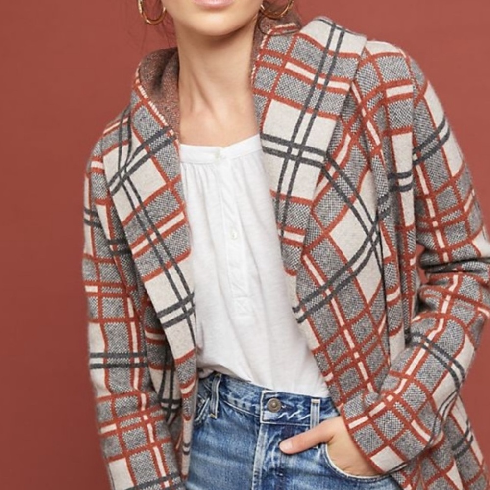 Anthropologie Field Flower Plaid Sweater jacket